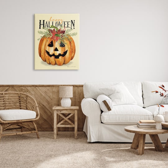 Stupell Industries Happy Halloween Jack-o-Lantern Canvas Wall Art